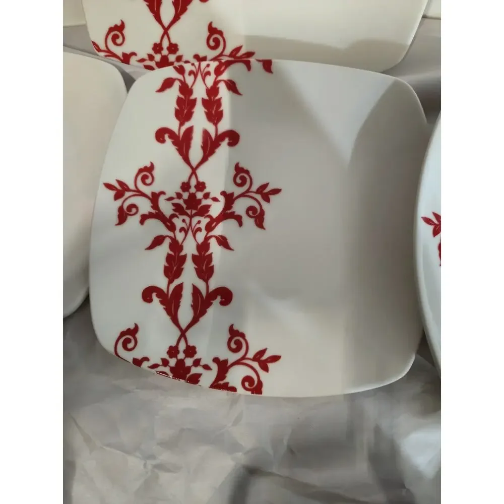 Coventry Antoinette Red Square Plates Lot of 6 Fine China PTS
